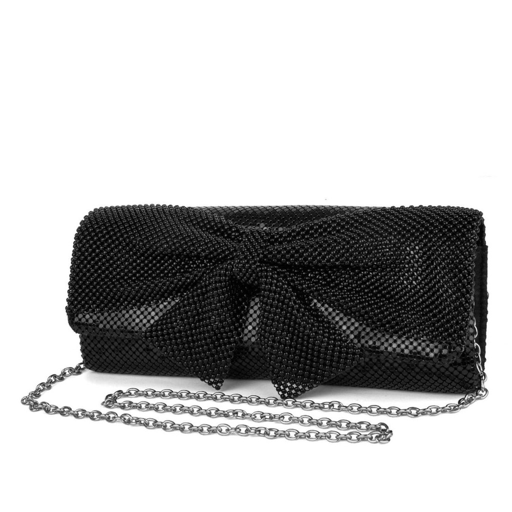 Jessica McClintock Black Hailey Bow Clutch Shoulder Bag